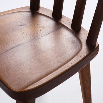 Axel Einar Hjorth, a set of six stained pine 'Utö' chairs, Nordiska Kompaniet, Sweden 1930s.