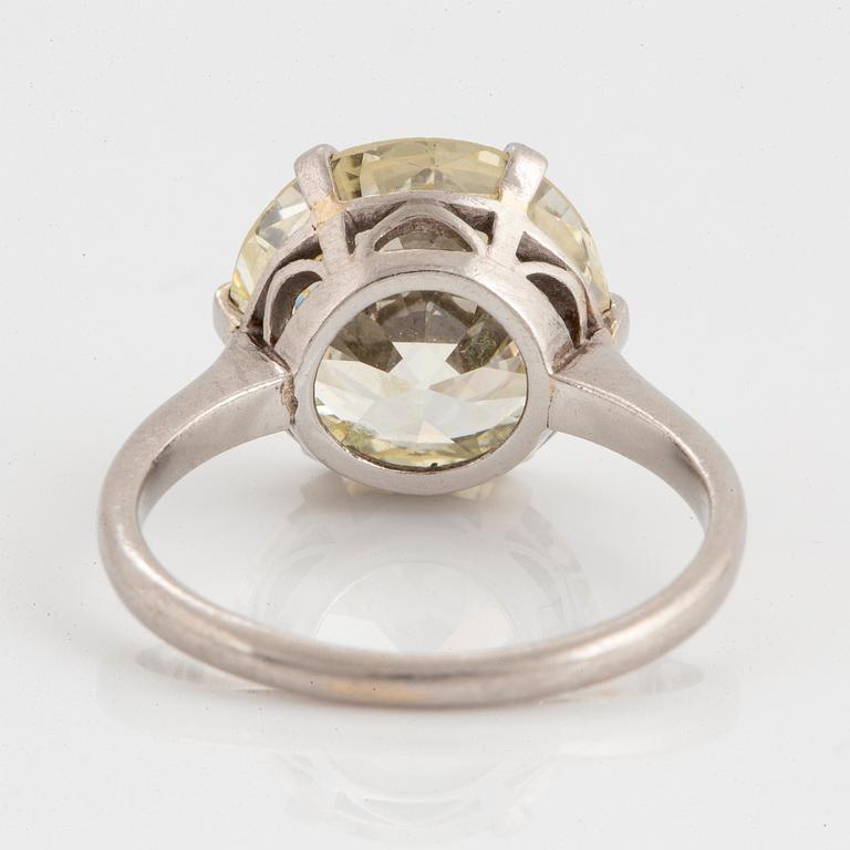 A platinum ring set with an old-cut diamond weight ca 5.50 cts quality ca O/R vs.