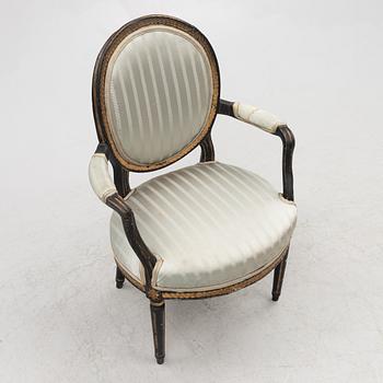 A Gustavian armchair, Stockholm, late 18th Century.