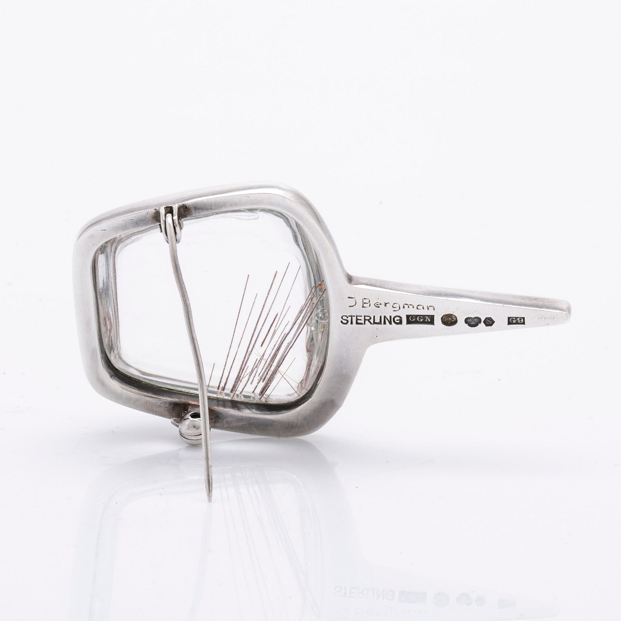 Brooch sterling silver rutile quartz, brooch approx 6 x 4 cm, Guld och Silversmide Gunnar Nilsson Halmstad 1957.