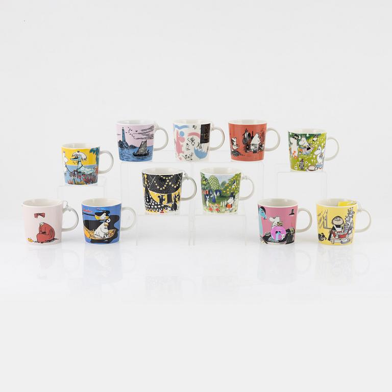 17 Moomin Characters porcelain mugs, Arabia, Finland.