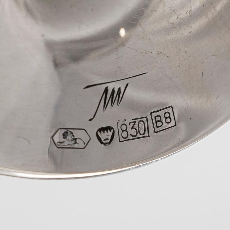 Tapio Wirkkala, A set of four silver candlesticks, "Trumpetti", Kultakeskus, Hämeenlinna 1979 and 1990.