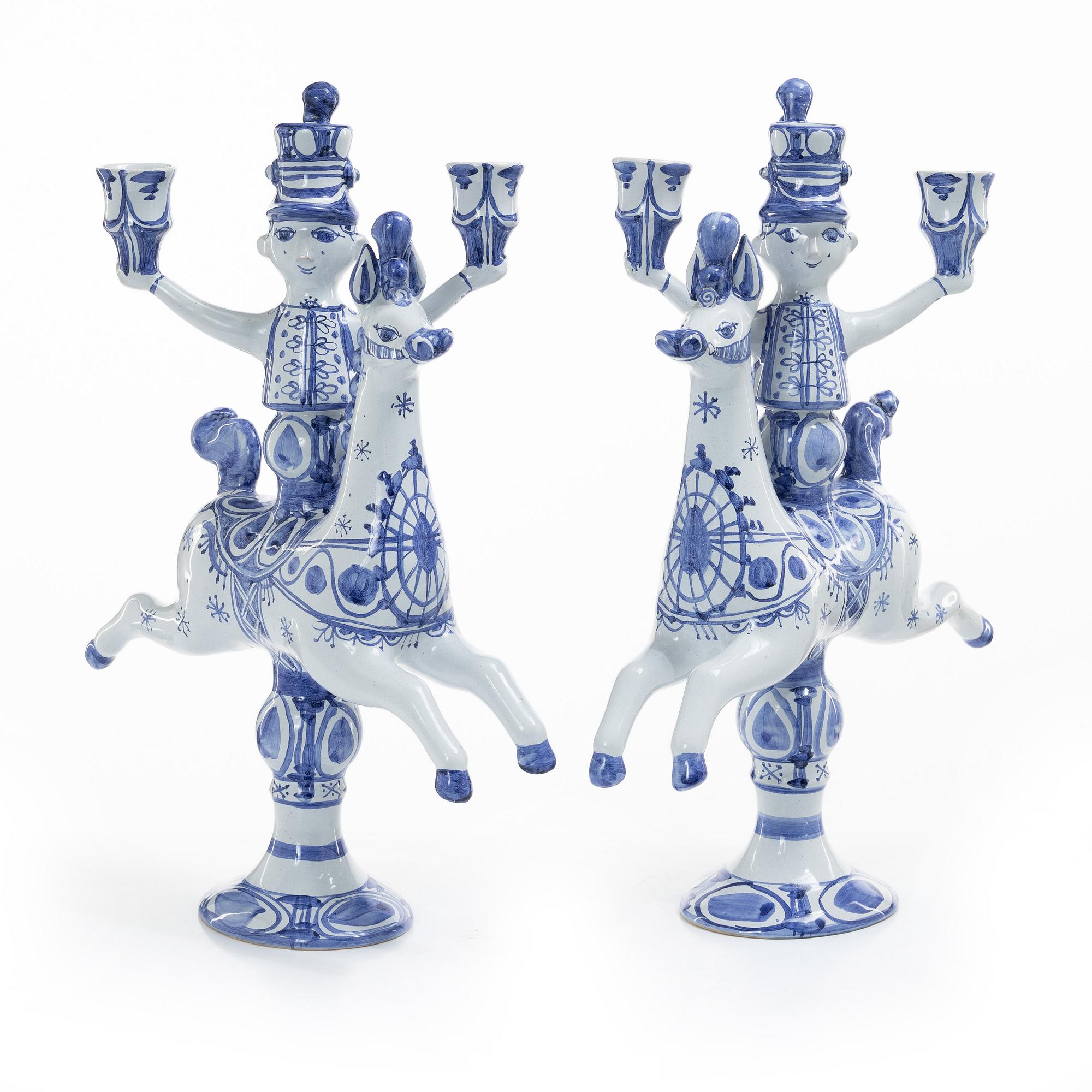 Björn Wiinblad, a pair of earthenware candelabras, Denmark, 1997.
