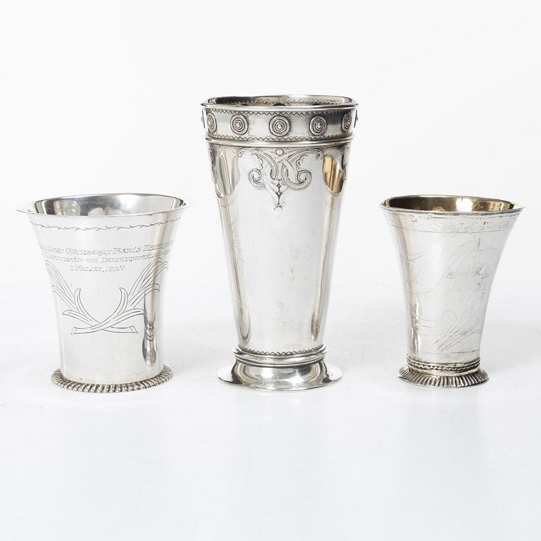 Three silver beakers, including CG Hallberg, Stockholm, 1927.