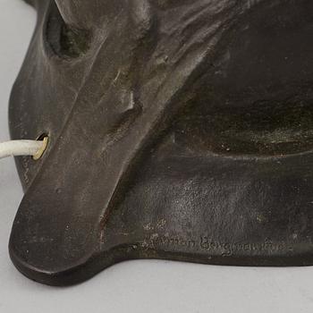 GERDA SPRINCHORN, an Art Nouveau green patinated bronze lamp "The Sun", Herman Bergman, Stockholm, early 20th century.