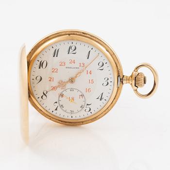 Pocket watch, Seeland, 14K gold, hunter, 51.5 mm.