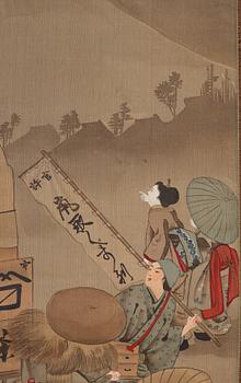 Six Japanese scrolls, ink and colour on paper, Meiji (1868-1912).