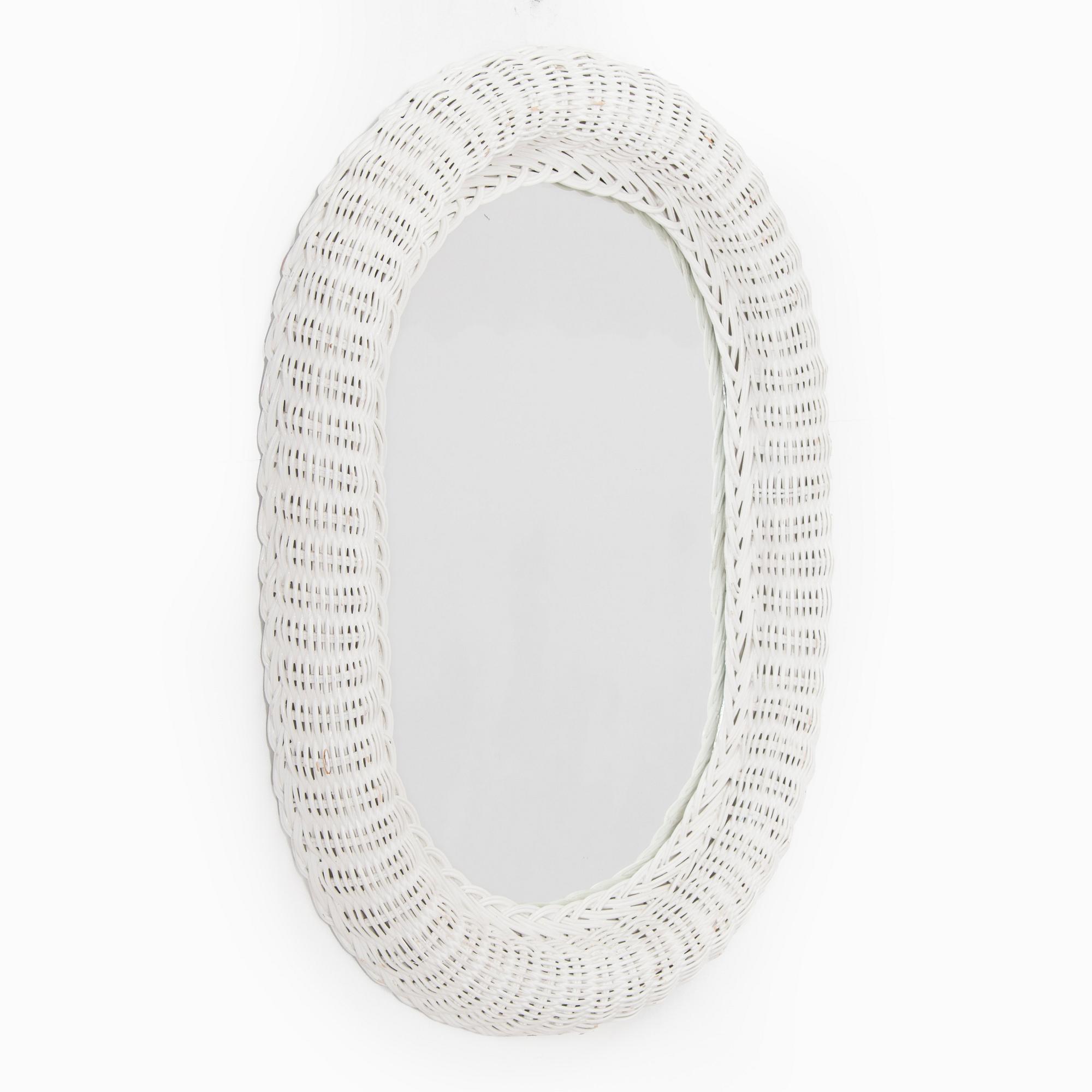 A rattan mirror, late 20th century.