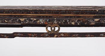 A  Chinese black lacquered altar table with mother of pearl inlay, 17th /18th Century.