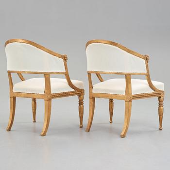 A pair of late Gustavian armchairs, circa 1800.