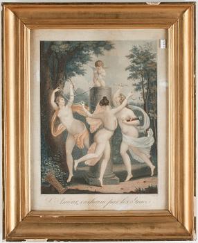 GRAVYRER, ett par, kolorerade, 1800-tal.