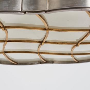 Lars Holmström, a brass and steel framed Swedish Grace ceiling lamp, Arvika Sweden 1920-30's.