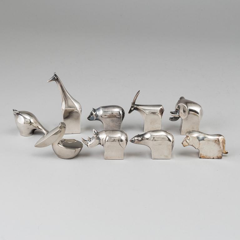 GUNNAR CYRÉN, nine silver plated figurines, Dansk Design, Japan.