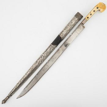 A Turkish sword with Yataghan hilt, 19th Century.