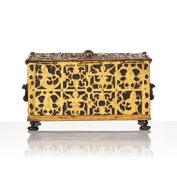 The Wrangel strongbox, a German wrought iron and steel engraved strongbox dated 1658.