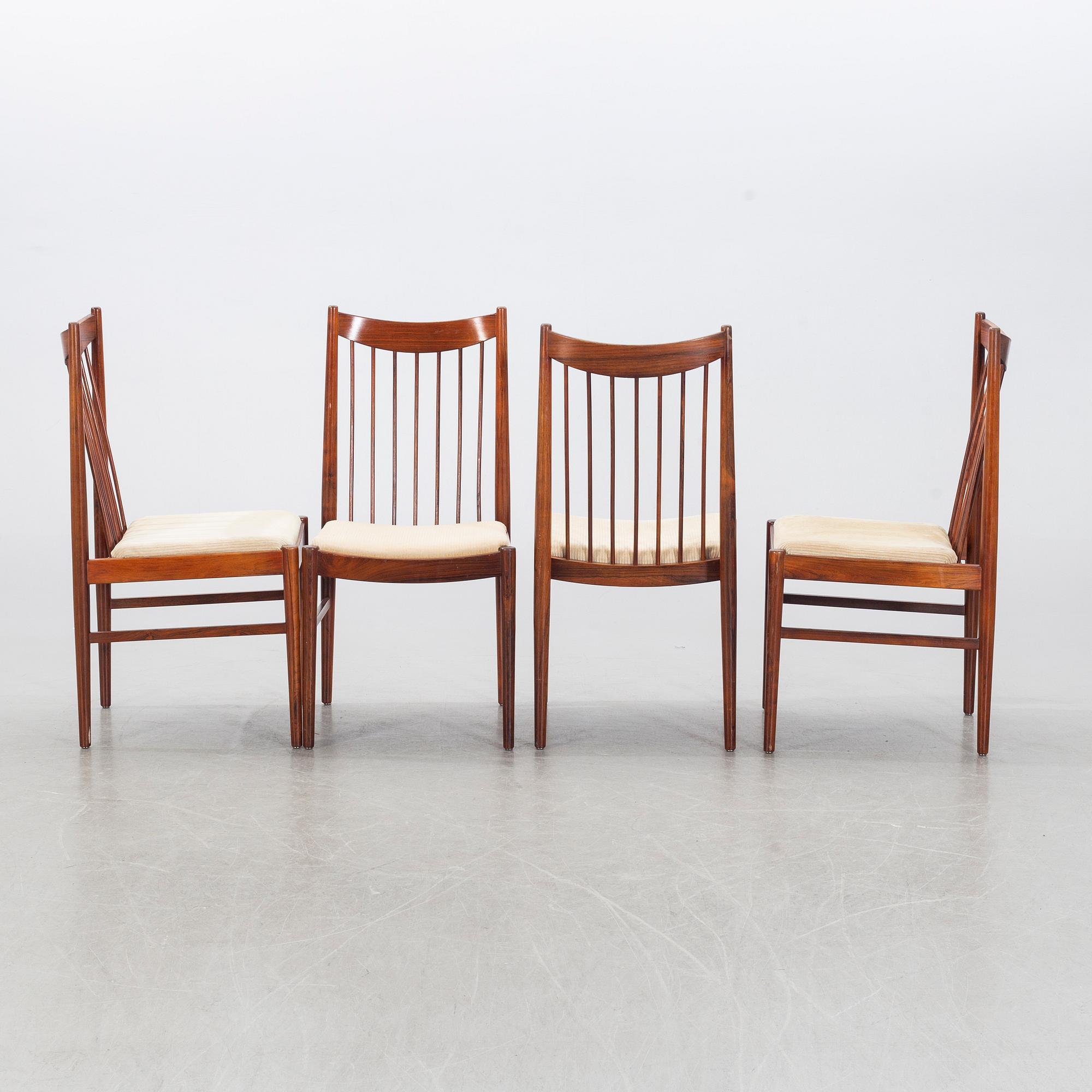 ARNE VODDER, stolar, 6 st, palisander, 1960-tal, Cites-intyg medföljer.