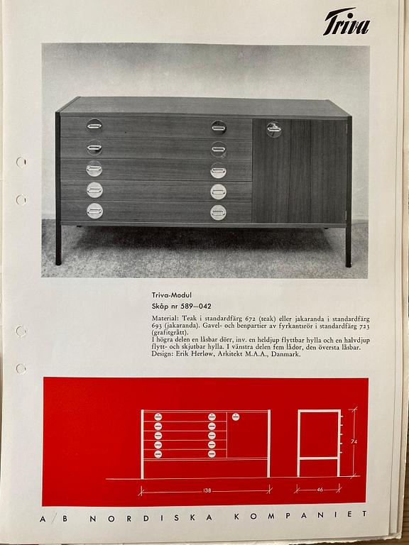 Erik Herløw, a sideboard, "Triva modul serie", Nordiska Kompaniet, 1960's.