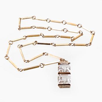 Wiwen Nilsson, pendant on chain, sterling silver, two rock crystal sapprox 15 x 15 mm each, Lund 1945.