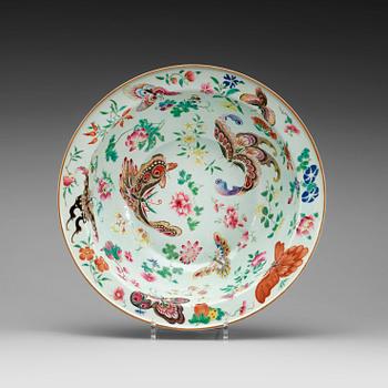 A large famille rose butterfly basin, Qing dynasty, 19th century.