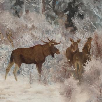 Bruno Liljefors, Winter landscape with moose.