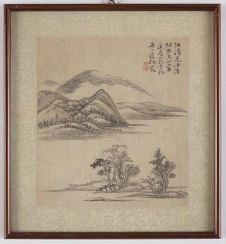 Zhang Geng (1685-1760), albumblad, nio stycken, akvarell och tusch på papper. Qingdynastin, daterad 1728.