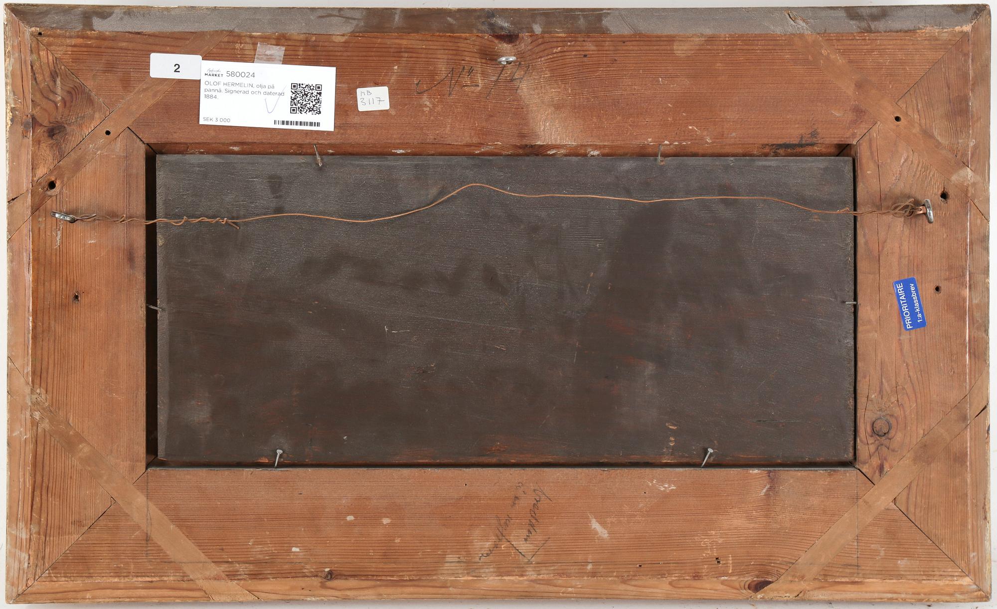 OLOF HERMELIN, olja på pannå. Signerad och daterad 1884.