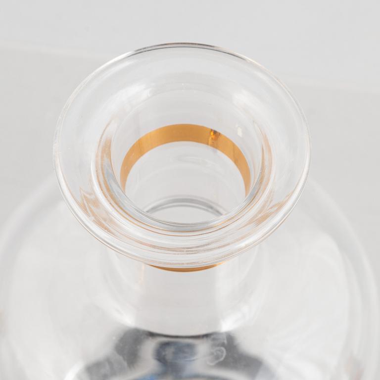 Gunnar Cyrén, eight 'Nobel' schnapps glass and a decanter with stopper, Orrefors, Sweden.