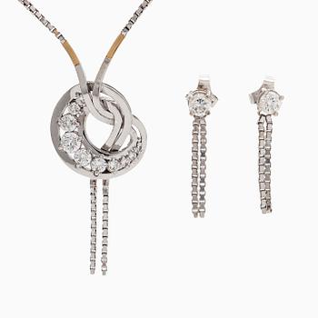Collier och örhängen, briljantslipade diamanter, 18K vitguld och guld. A. Tillander, Helsingfors.