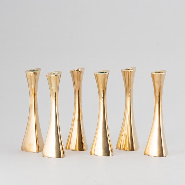 A set of six brass candle sticks, JK-E Ytterberg, Eskistuna Sweden, 1960s.