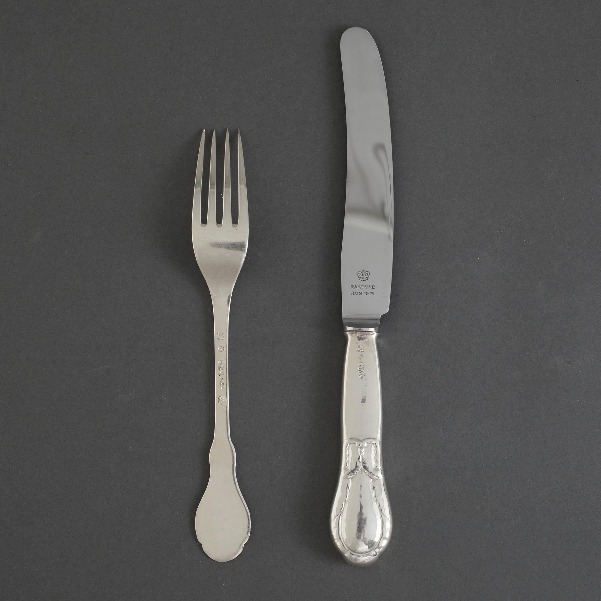 EVALD NIELSEN, bestick 6+6, silver, design no 18,  jugend, Danmark, 1900-talets första hälft.