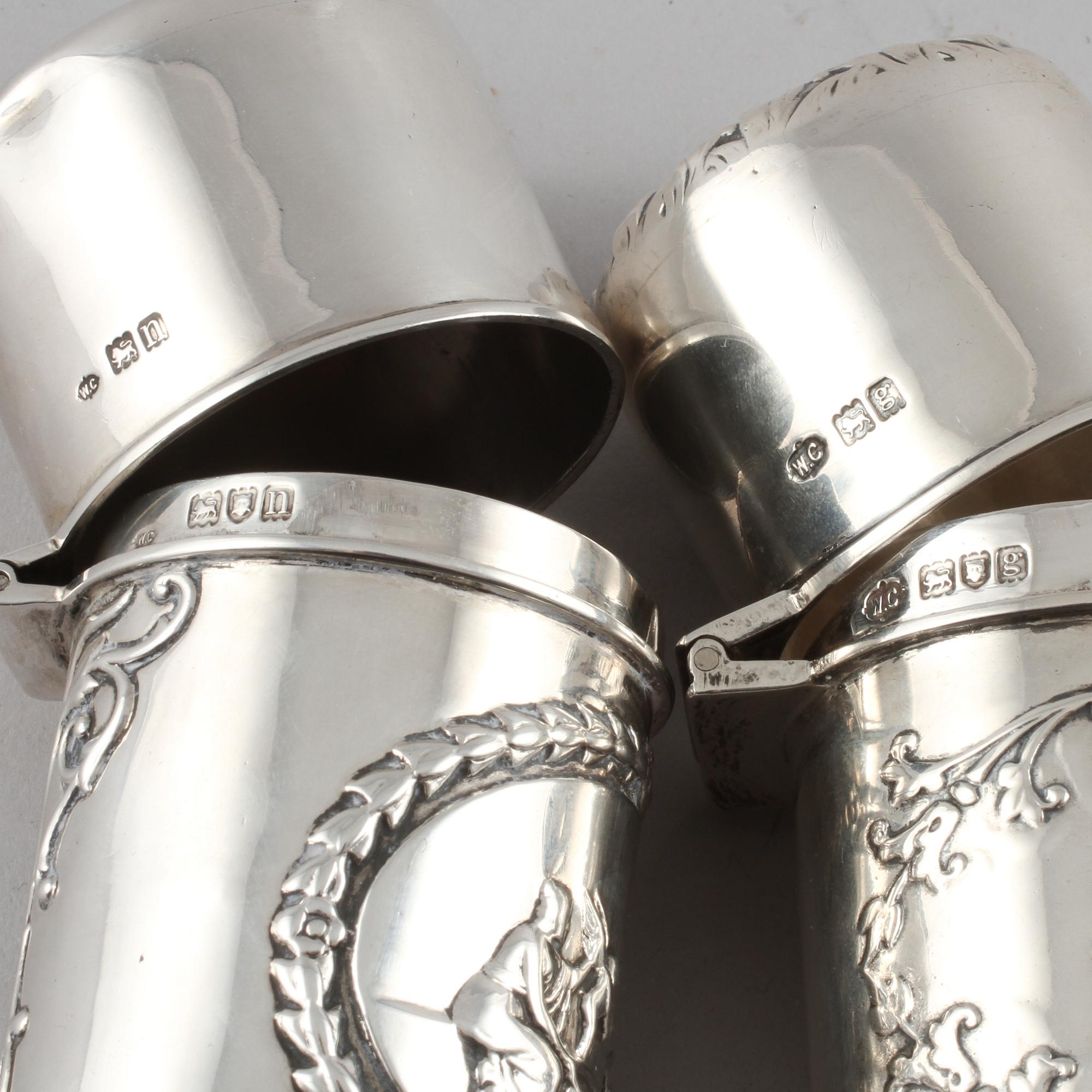 CIGARETTBURKAR, 2 st, silver, William Comyns, London 1902 och 1908.
