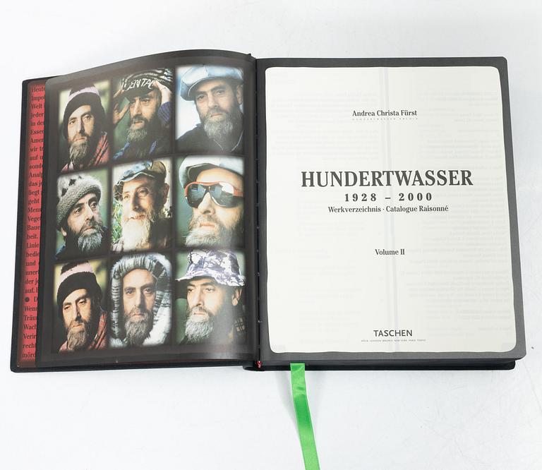 Friedensreich Hundertwasser, Books, 2 vols, 9790/10000, with accompanying colour etching, stamped signature and numbered 1004/2000. Taschen, 2000, Cologne.