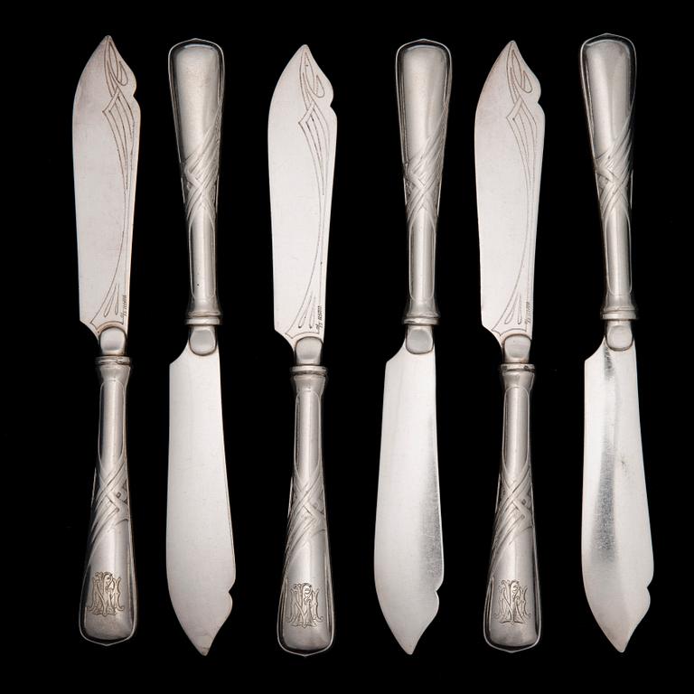 FISKBESTICK, 12+12+2, försilvrade, jugend, 1900-talets början.