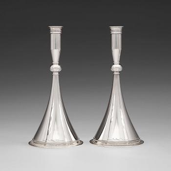 577. A pair Wiwen Nilsson 'Byzantine' candlesticks, Lund. 1965.