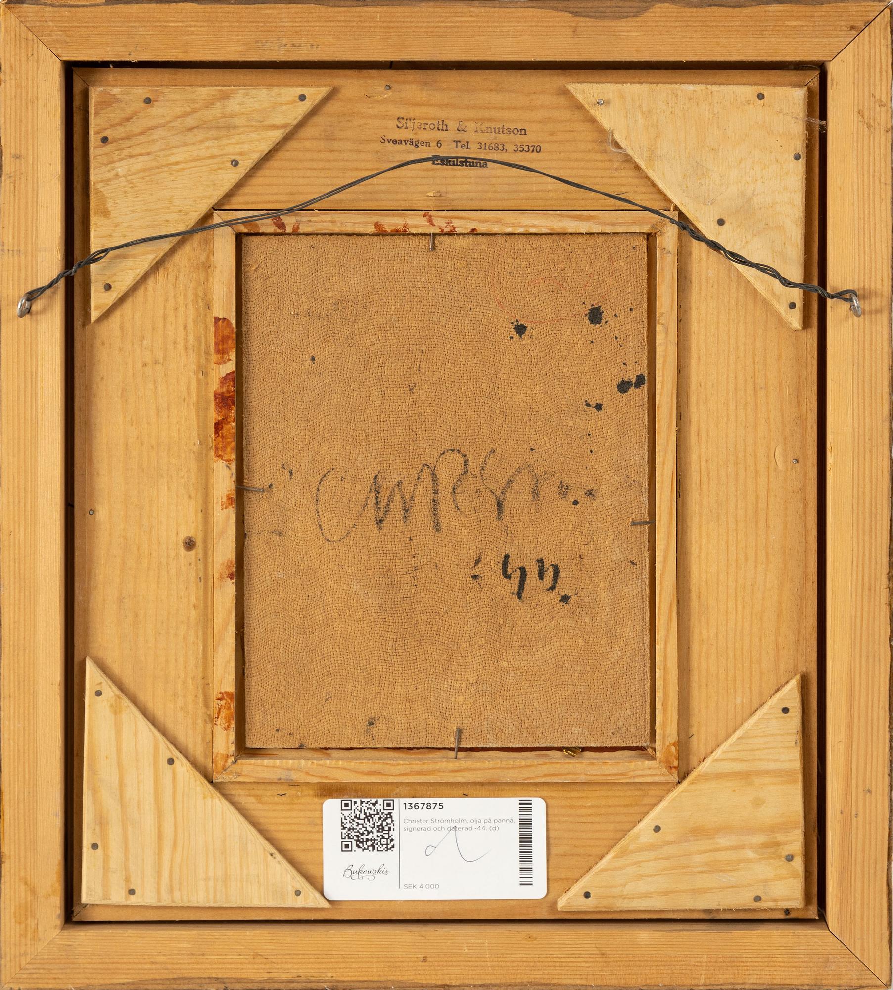 Christer Strömholm, olja på pannå, signerad och daterad -44.