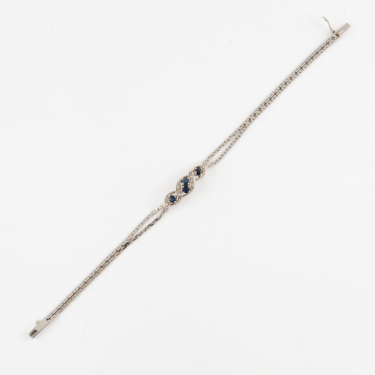 Arm bracelet, 18K white gold with small octagon-cut diamonds and sapphires.