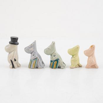 Leo Tykkyläinen, figurines, 9 pcs, ceramic, "Moomin", Arabia, 1950s.