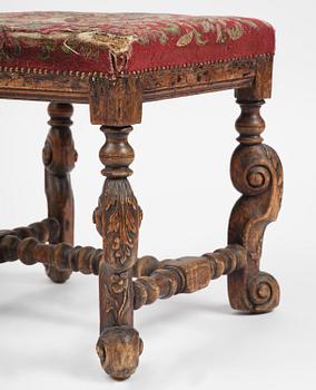 A pair of Swedish carved Baroque stools, circa 1700.