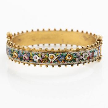 A gold plated micromosaic bangle, Victorian.