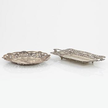 Two silver platters, presumably Wilhelm Weinranck, Hanau, and mock marks, Hanau, Germany, late 19th century.