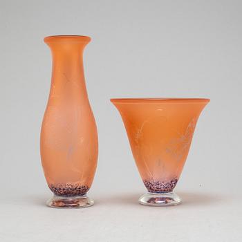 ASTRID GATE, two glass vases, Johansfors 1998.