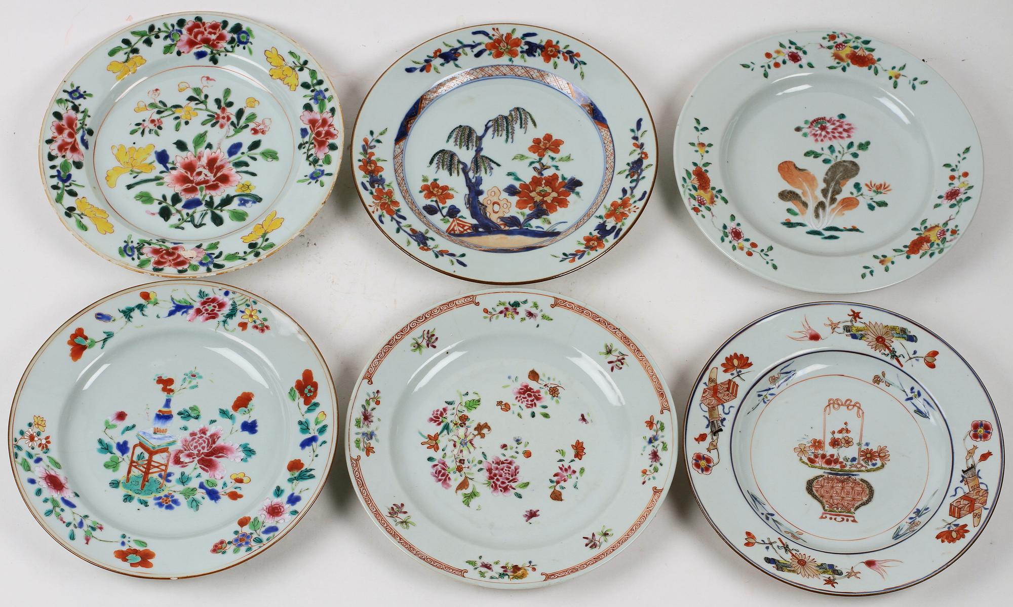 TALLRIKAR, 6 st, porslin. Kina, 1700-tal.