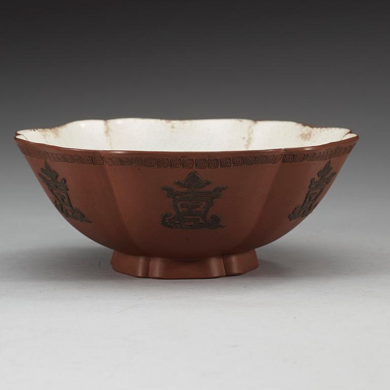 A Yixing, Lotus shaped bowl, Qing dynasty, 19th Century.