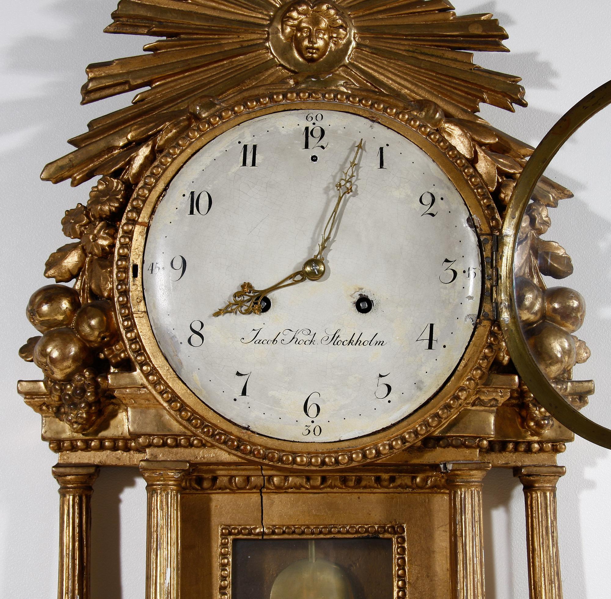 VÄGGPENDYL. Gustaviansk. Jacob Kock, verksam Stockholm 1763-1803.
