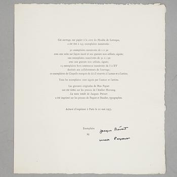 Max Papart & Jacques Prévert, a book, 2le jours des temps", Galerie Bosquet Goutal Darly, Paris 1975, numbered 81/145.