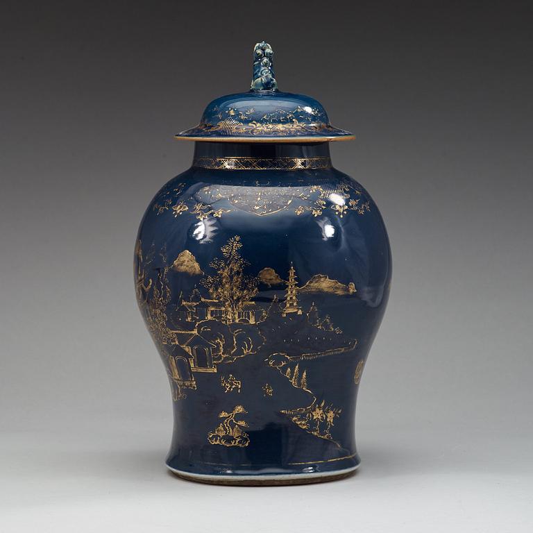 A 'powder blue' jar with cover, Qing dynasty, Qianlong (1736-95).