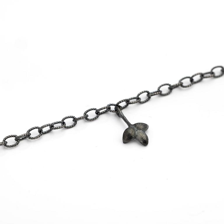 Ole Lynggaard, Chain with pendant, oxidised silver with leaf-shaped pendants, designed by Charlotte Lynggaard.