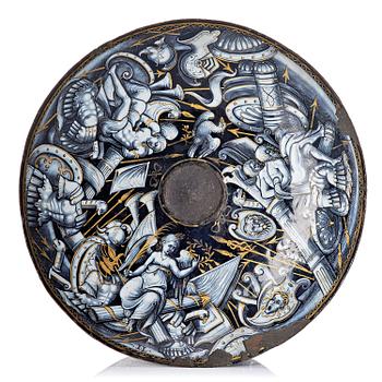 168. A Renaissance Limoges polychrome enamel tazza, by Jacques Laudin I (ca. 1627-1695).