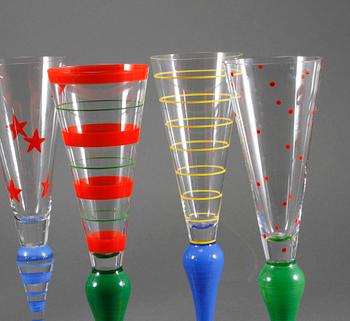 CHAMPAGNEGLAS, 10 st, "Clown", Anne Nilsson, Orrefors, 1900-talets slut.