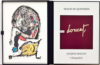 JACQUES DOUCET, album med tre färglitografier samt bok, signerade och numrerade 36/200.